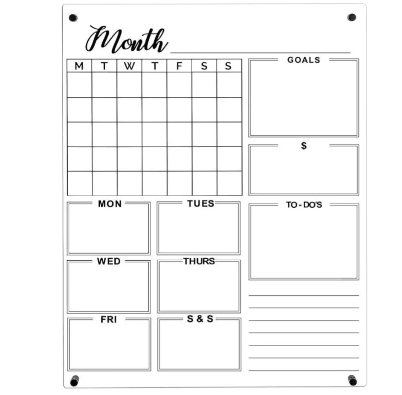 Wholesale Custom Clear Acrylic Dry Erase Board Printing Calendar Menu Message Signs Reusable Frameless Wall Mounted Planner