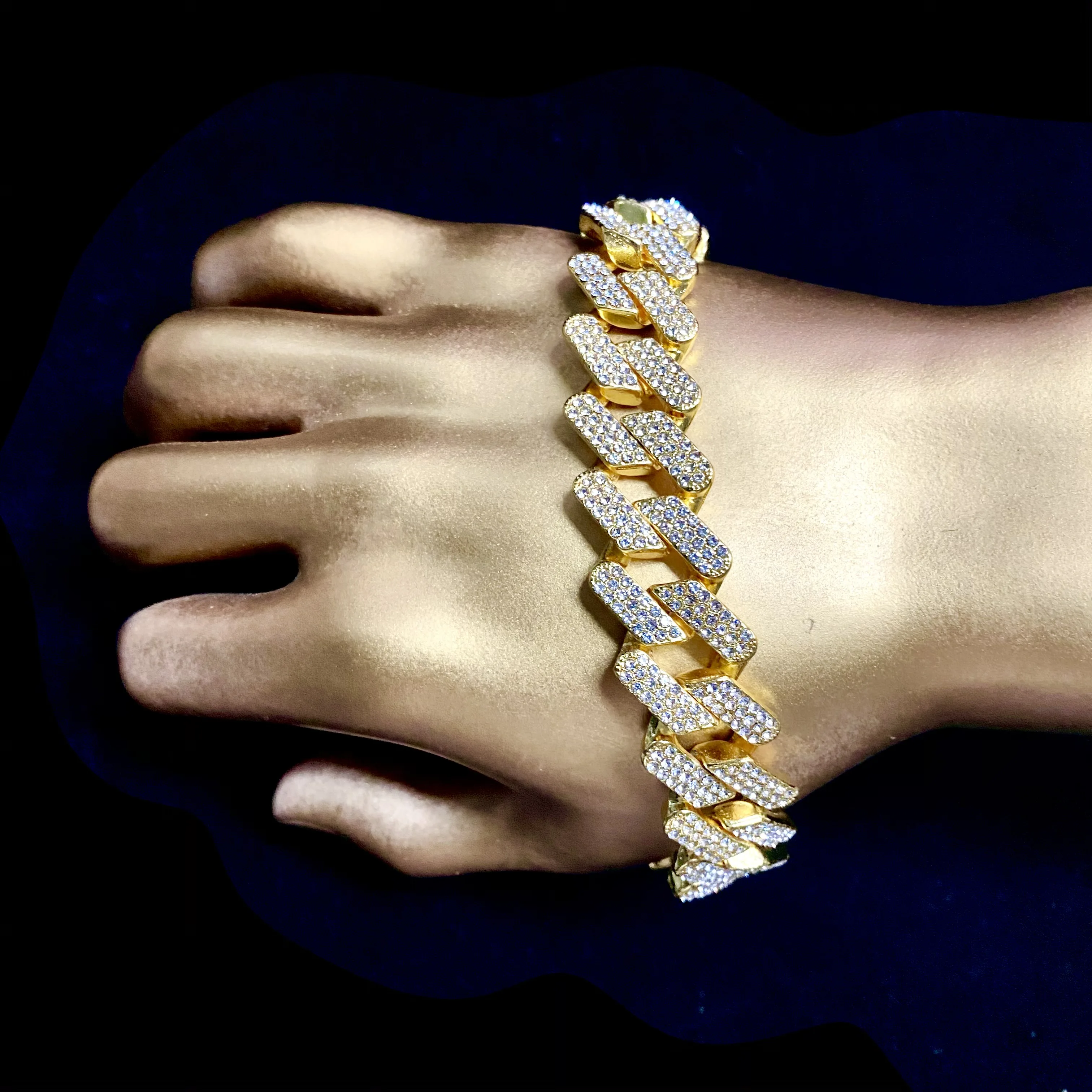 Width 20mm 3 Layer diamond Good Supplier Chain Link Fence Galvanized 14K Miami Cuban Link Chain Mens Iced Out Cuban