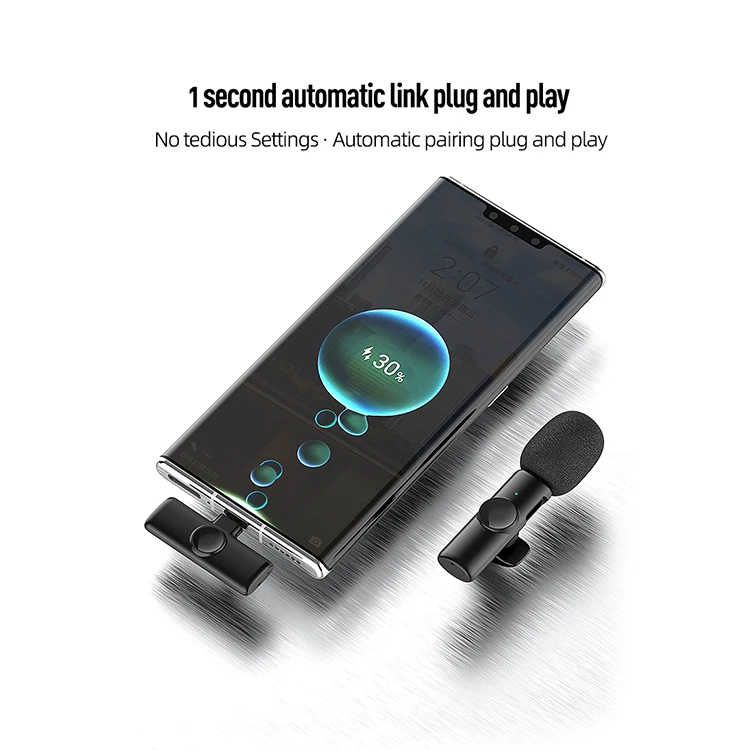 2021 New Wireless Lavalier Microphone Portable Audio Video Recording Mini Mic For Iphone Live Broadcast Gaming Microfonoe