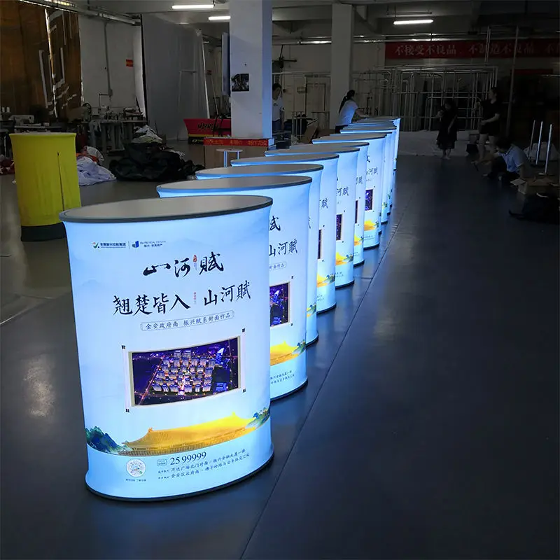 Portable Promotion counter oval Pop Up table custom Podium Stand Trade shows counter displays