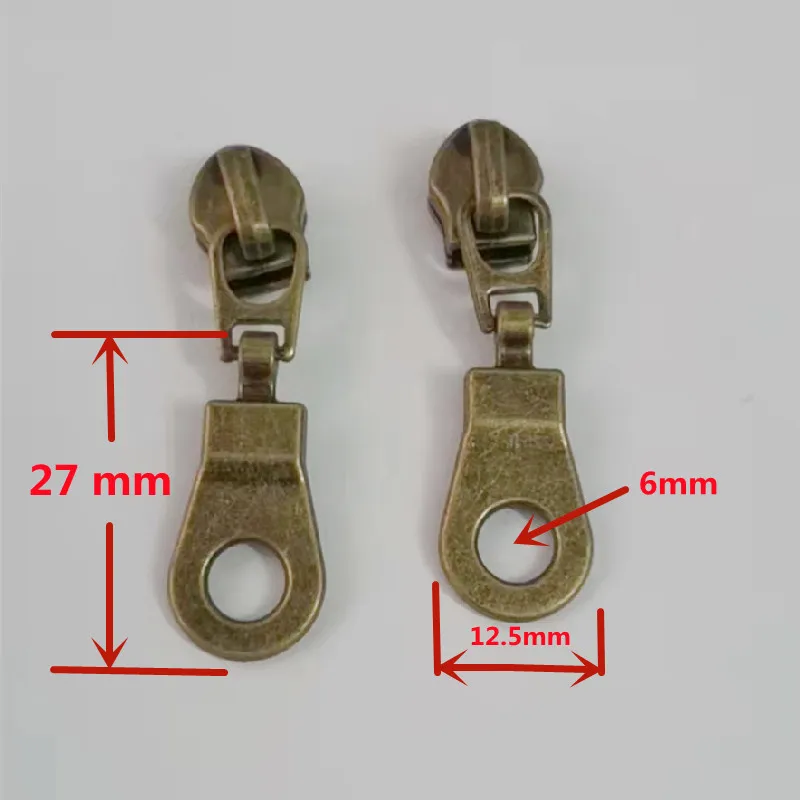 different  antique brass  pulls for #5 nylon zipper