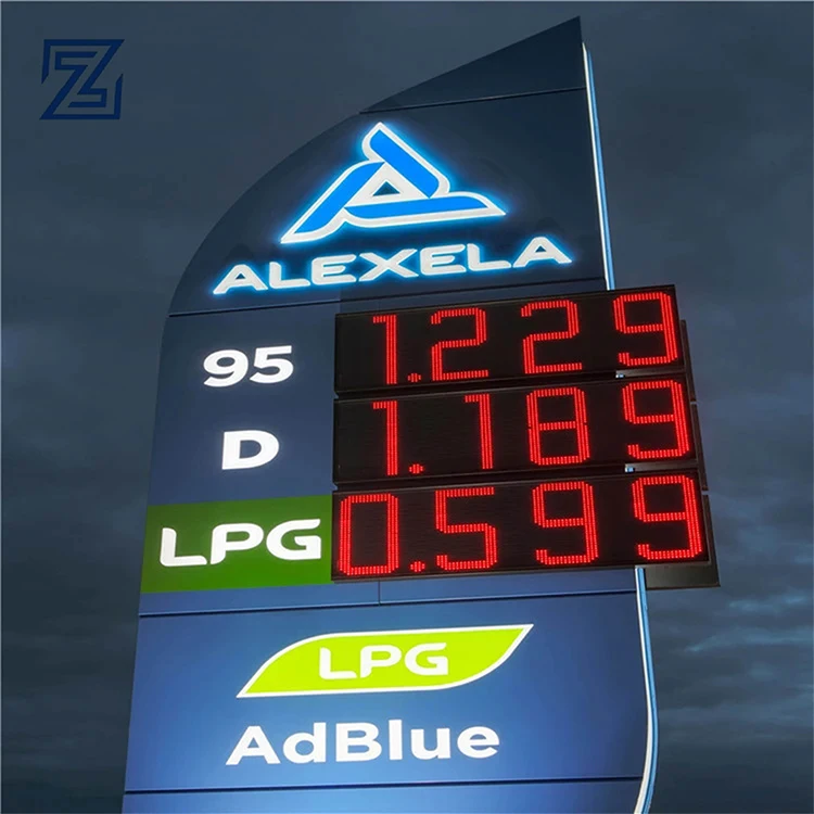 Custom Illuminated Outdoor Display Electric Petrol Fuel Station Digital Pylon Led Gas Price Sign