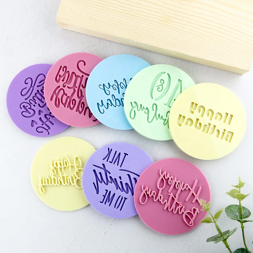 TX Acrylic Happy Birthday Decoration Set Fondant Embosser Cookie Stamp For Biscuit Cookie Embosser Stamp Fondant Cake Decorating