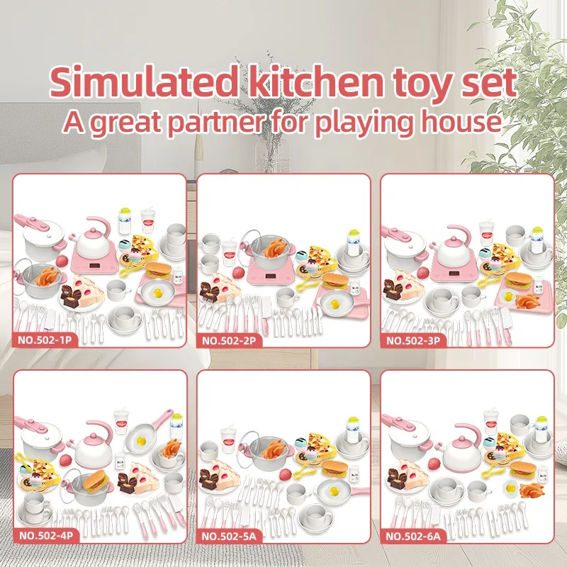 OEM European Cooking Kitchen Toys Simulation Kitchen Ware Sound And Light Cooking Utensils Kitchen Tableware Fruit Slice Set