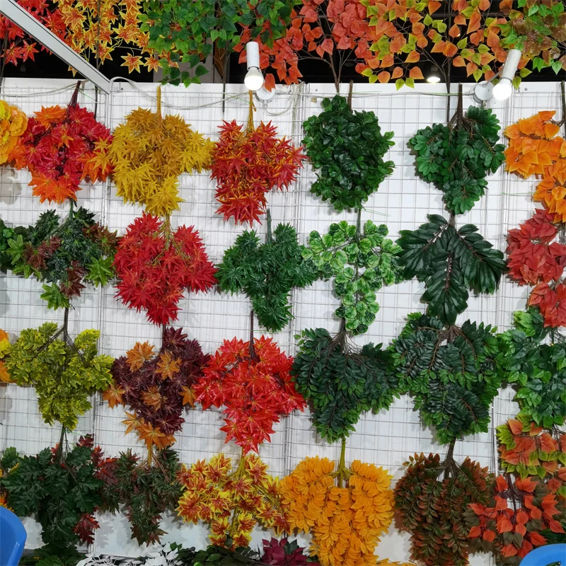 Artificial oak tree branches dual yellow green wine brown Tropical leaves christmas ornament amazon