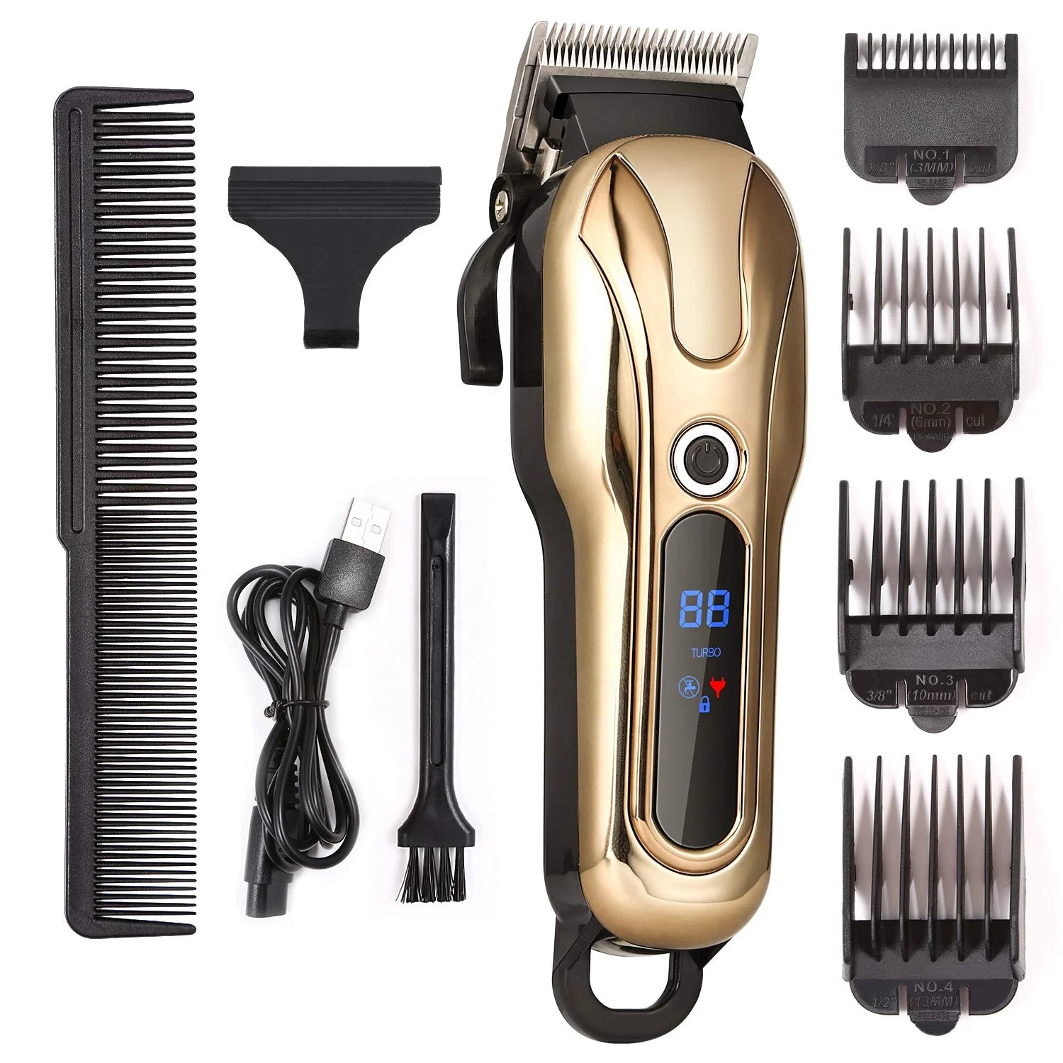 Resuxi D03 Professional Barber Hair Clipper for Men 2 Speed Adjustable Cordless Haircut Trimmer Rechargeable Haircut Kit Gold