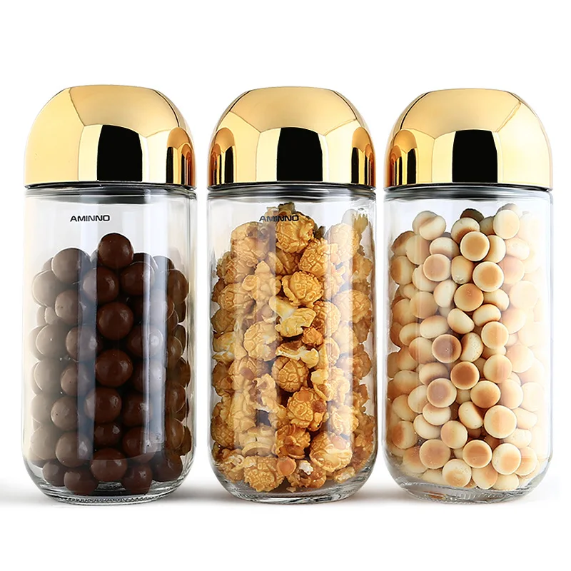Eco-friendly sodium calcium glass cookie candy honey food glass storage jar with airtight lid storage tank Storage