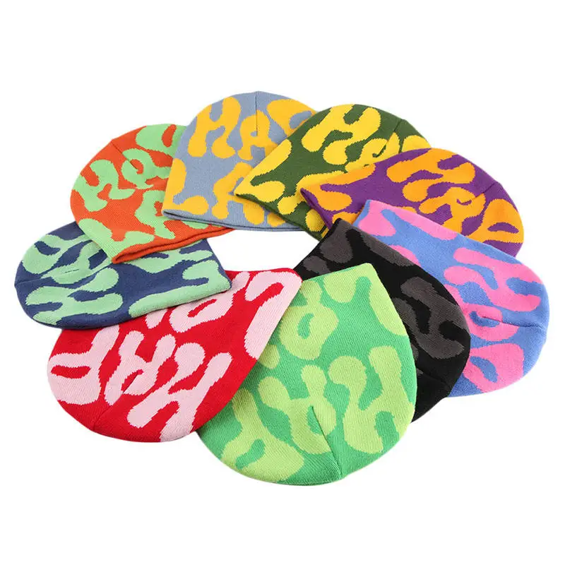 Custom All Over Print Beanie With Logo Embroidery Jacquard No Fold Bennie Hat Meaculpa Y2k Knit Skull Cap