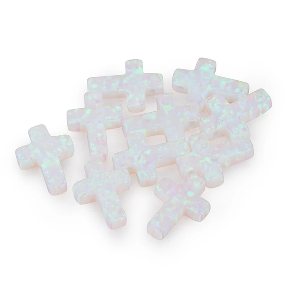 2024 Popular OP16 White Opal Gemstones Cross Shape Synthetic Fire Opal for Jewelry Making