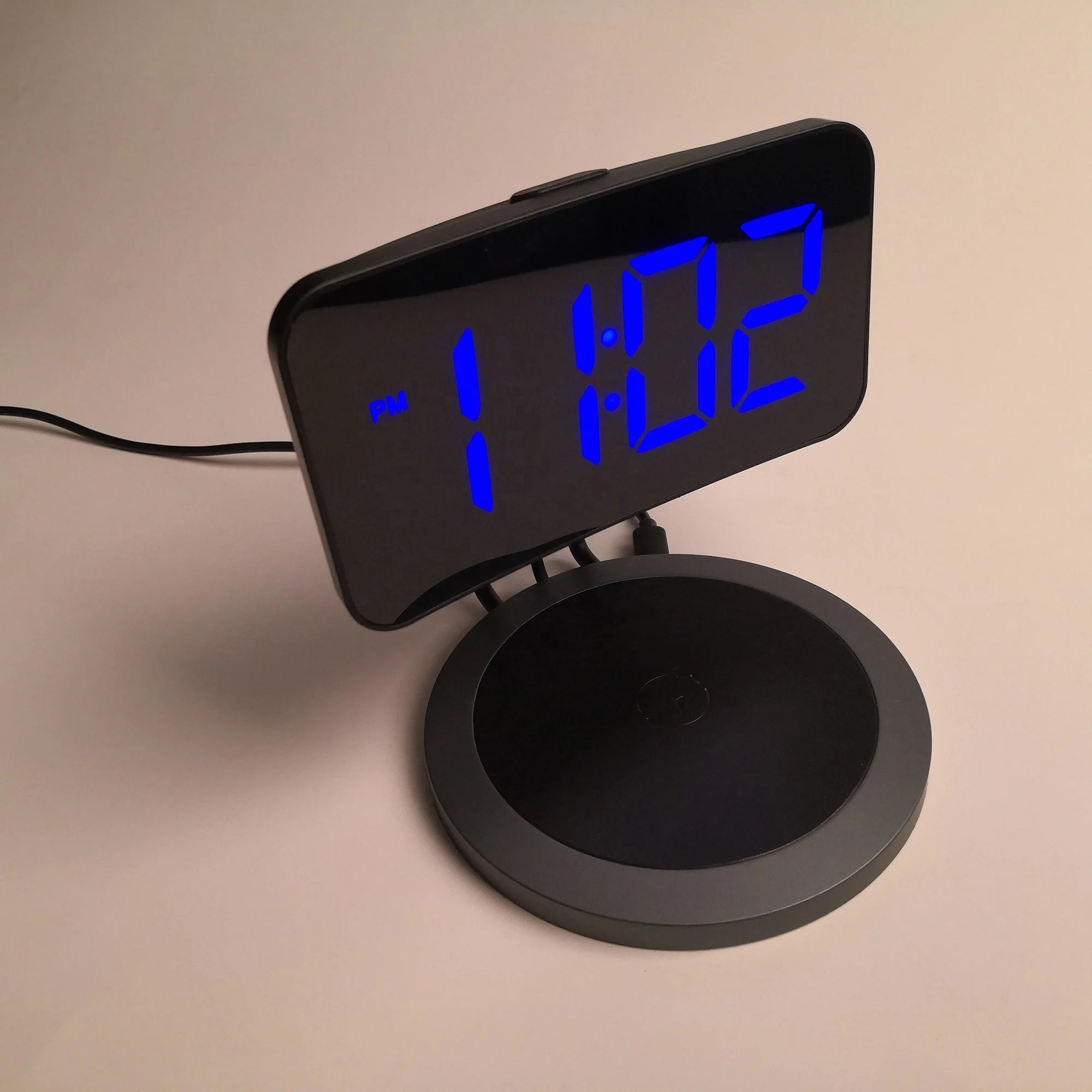 QI DC Digital Alarm Clock with Wireless Charger 6 Dimmer Dual Alarms with 3 Ringtones Bedside Snooze Alarm Clocks