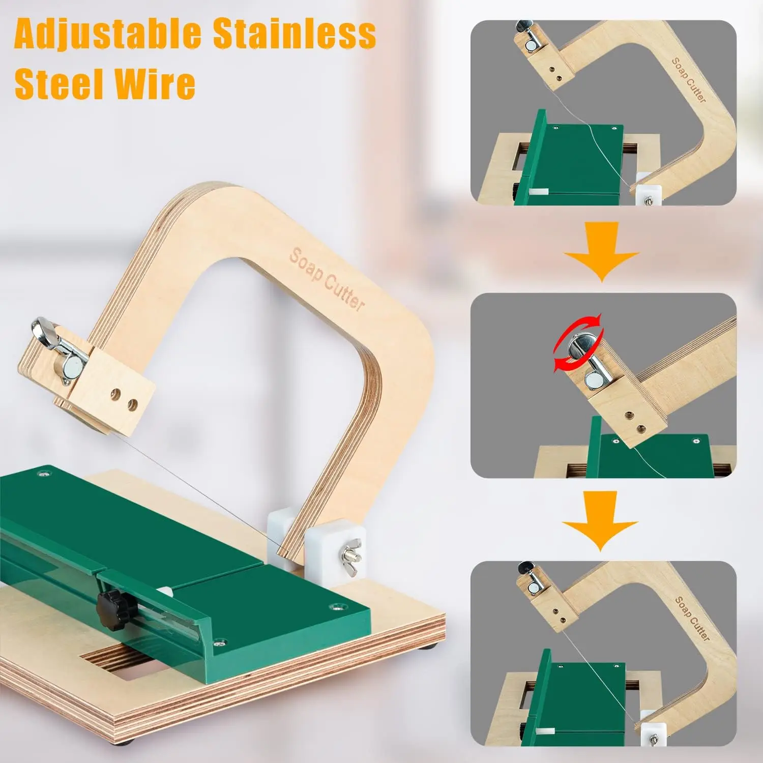 Upgrade Wooden Soap Cutter with Adjustable Cutting Wire Soap Slicer Tool for DIY Soap Cheese Butter Cake Bread Butter