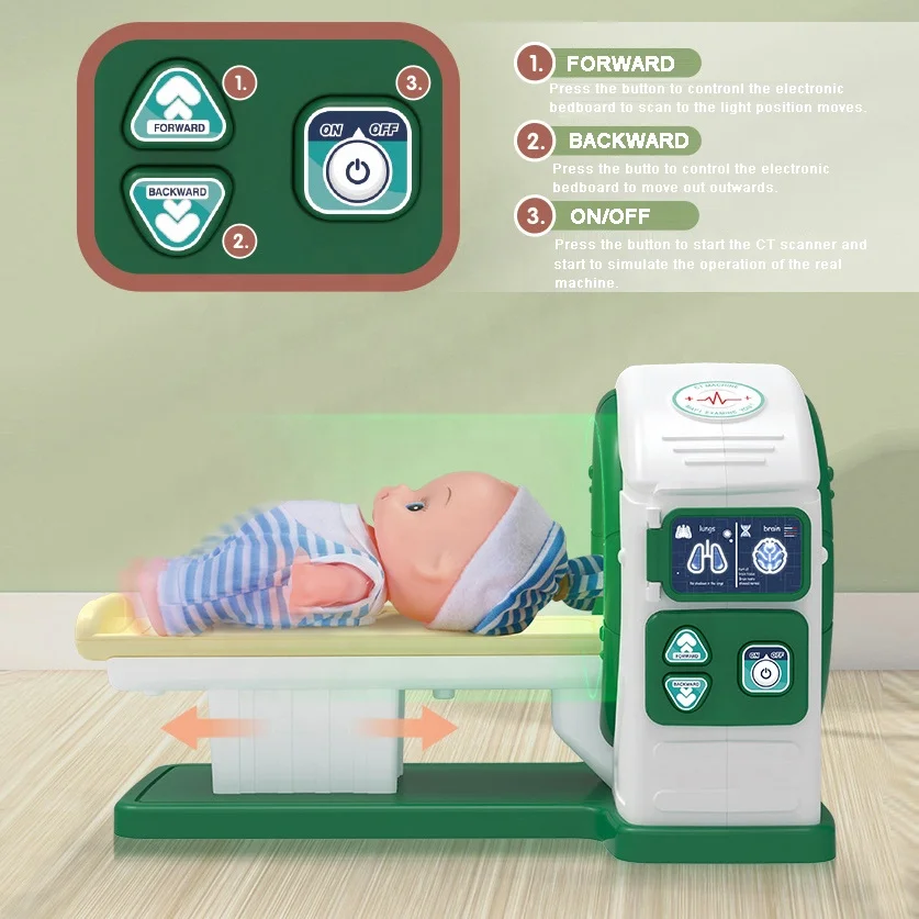 11 Pieces Educational Hospital CT Scan Machine Medical Play Doctor Set Toy With Computer Monitor For Kids