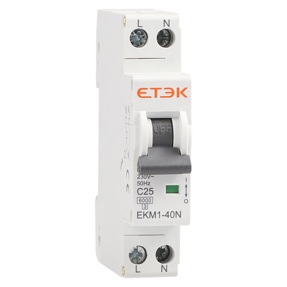 ETEK  mcb circuit breaker EKL1-40N disjoncteur miniature 6KA 1P+N over current and short circuit breakers