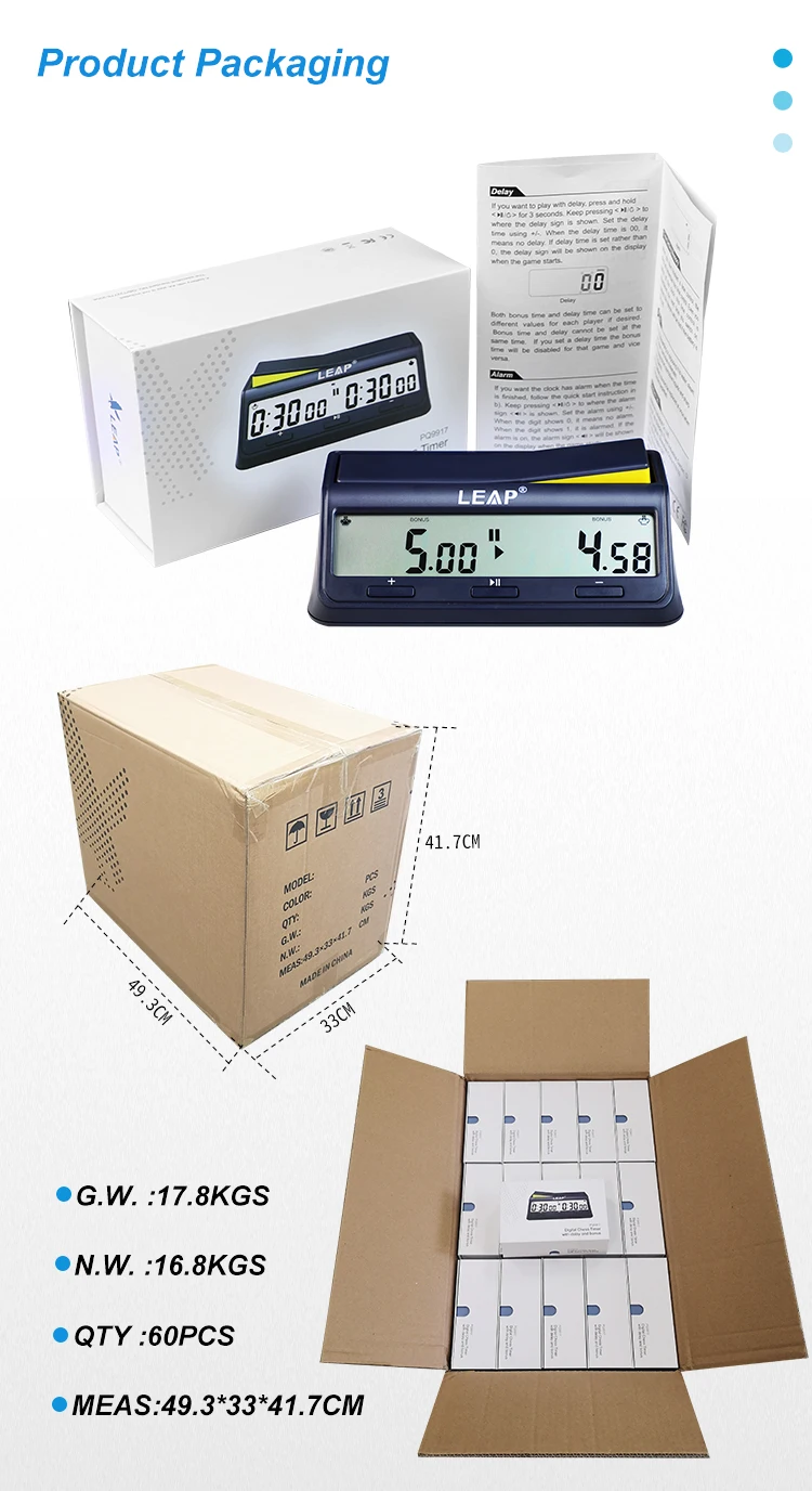 Chess Clock, Professional Multifunctional Factory Digital Chess & Game Timer with Bonus and Delay.