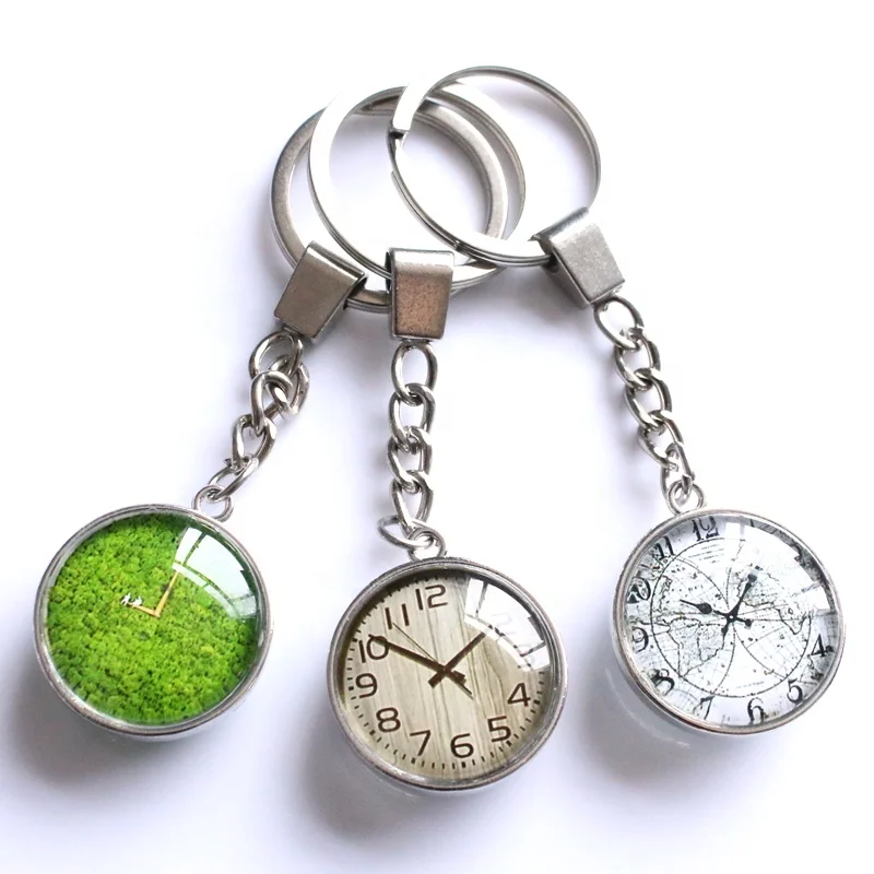 
Custom Photo Double-sided 0.98inch Round Roman Clock Pattern Printed Crystal Glass Keychain 