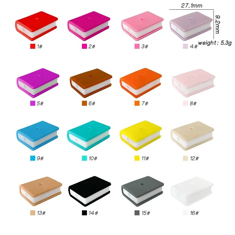 New Design Stacked Books Silicone Focal Beads For Pen Making Baby Chew Loose Silicone Charms Beads DIY Necklace Beads