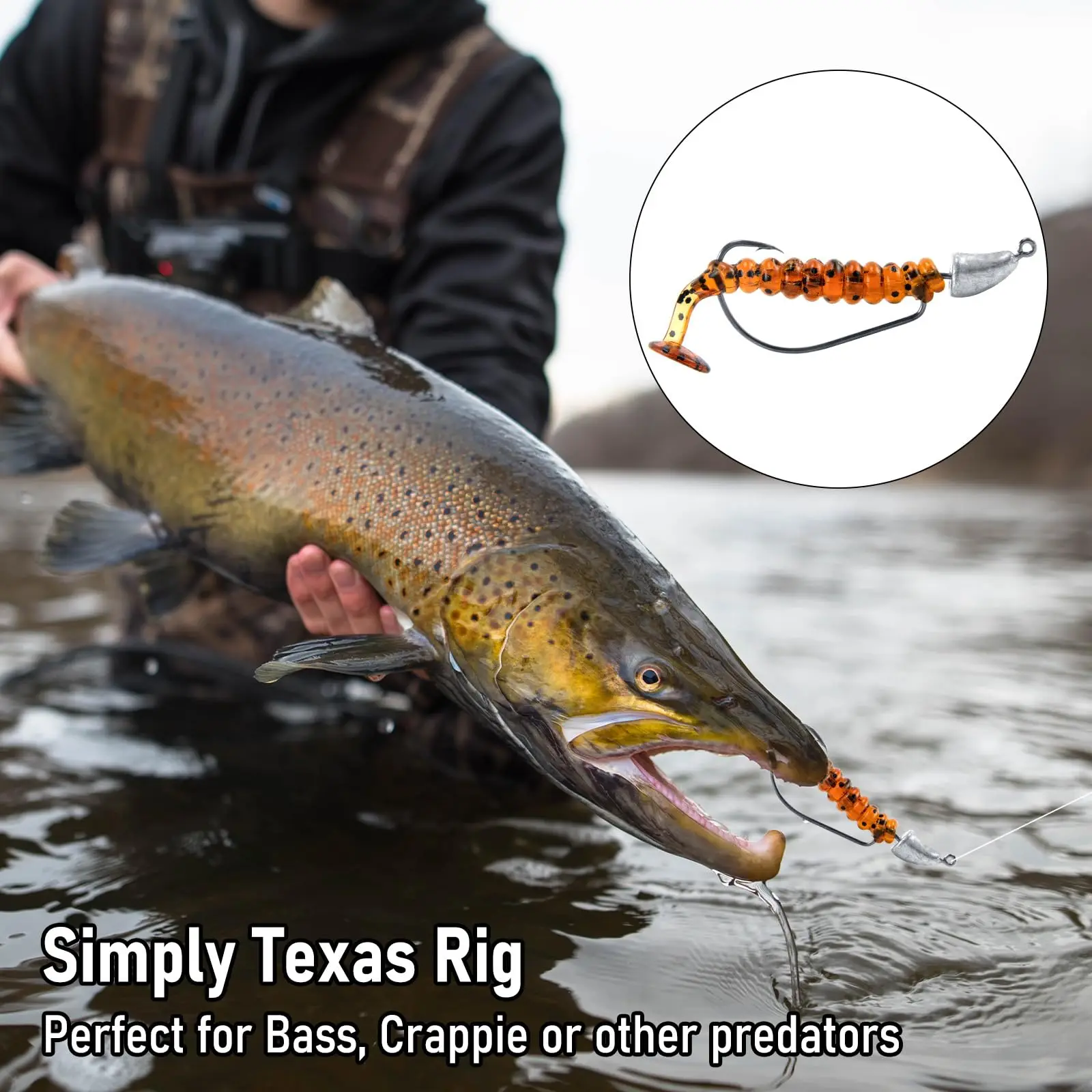 TOPIND Bullet Jig Head Hooks Bass Fishing Soft Worm Jig Hook with Barb