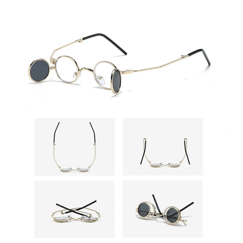 Y2K New Design Folding Lens Sunglasses Trending Women Metal Frame Luxury Retro Classic Round Shades 2023
