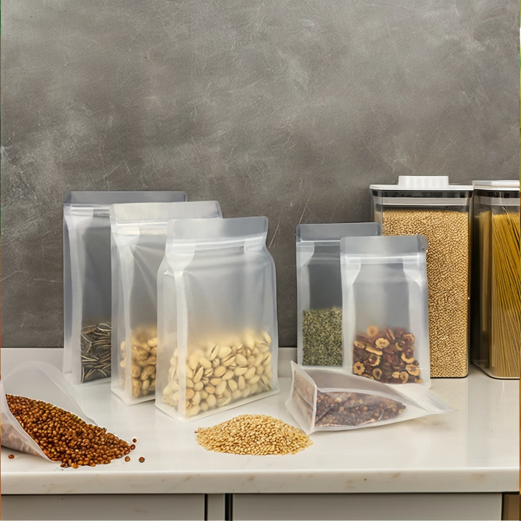 Frosted Reusable PET Square Bottom Pouch Red Mung Bean Packaging Stand up Plastic Food Storage Bags with Zipper Gravure Printing