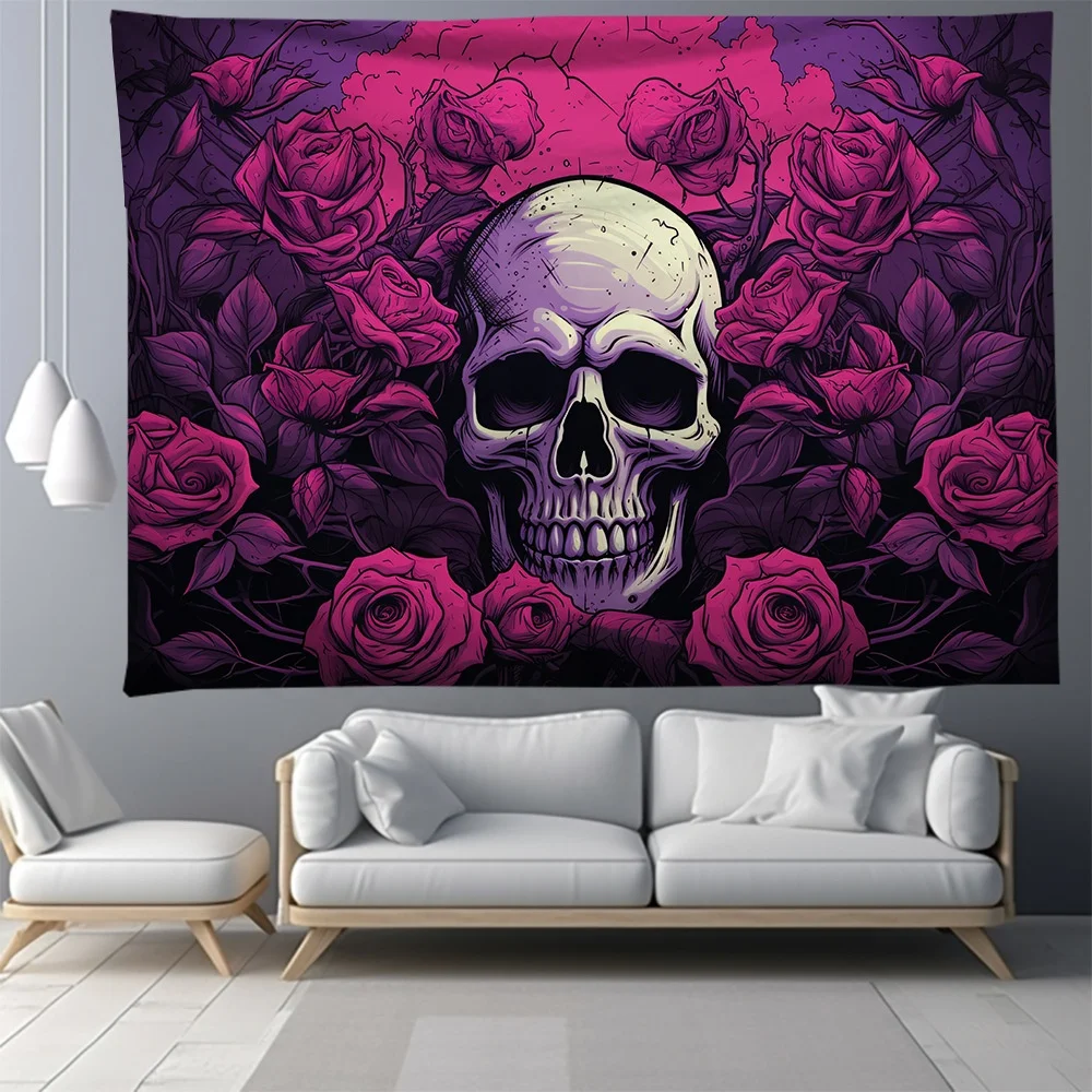 Wonderful designs  polyester material black light skulls wall tapestry