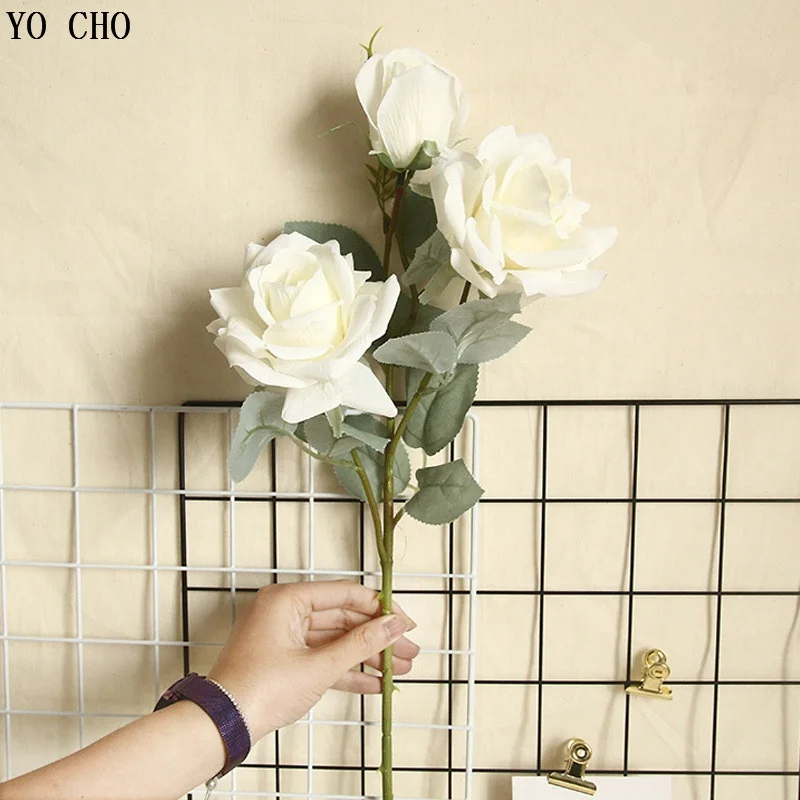 
3 Heads Silk Jasmine Long Steam Artificial Rose Home Wall Decor Flower Artificial Flannel Rose Bouquet Wedding Decoration 