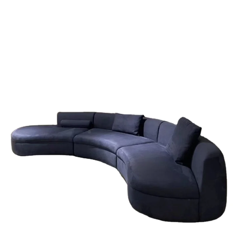 Moonlight shaped modern velvet fabric upholstery sofa curved combination living room sofa villa exhibition /showroom large sofa
