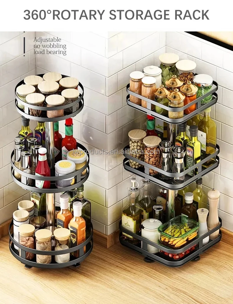 Height Adjustable 3 Tier Cosmetics Makeup Perfume Snack Fruit Storage Stand Tray Rotating Storage Rack