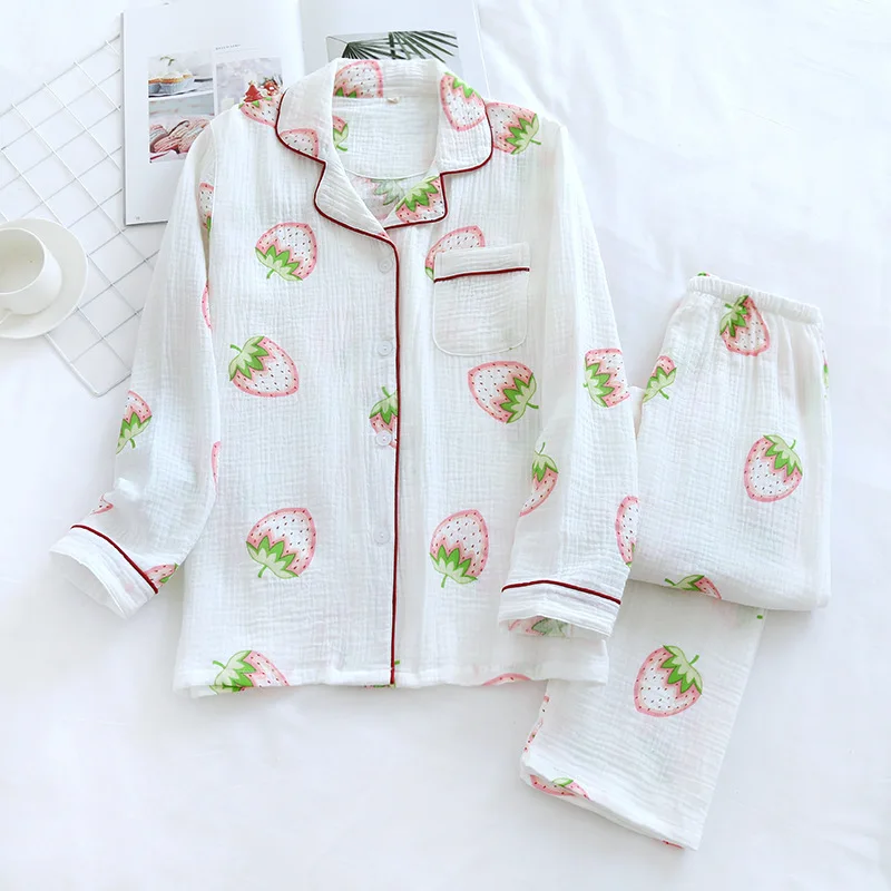 2021 hot sale cute design 100% muslin cotton  long pajama women pajamas