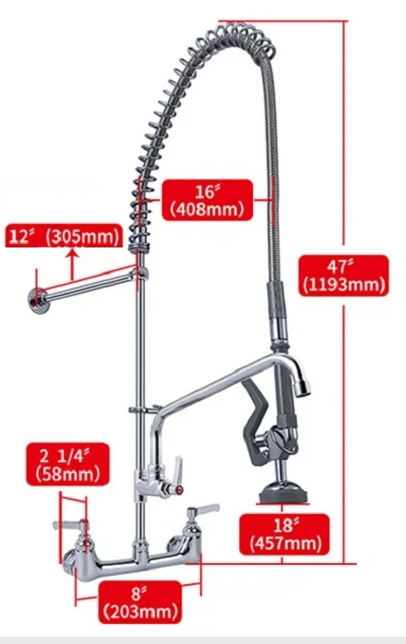 High Grade Industrial Commercial Kitchen Taps Pre Rinse pull out kitchen mixer faucet Taps With Pre Rinse Spray for dishwasher