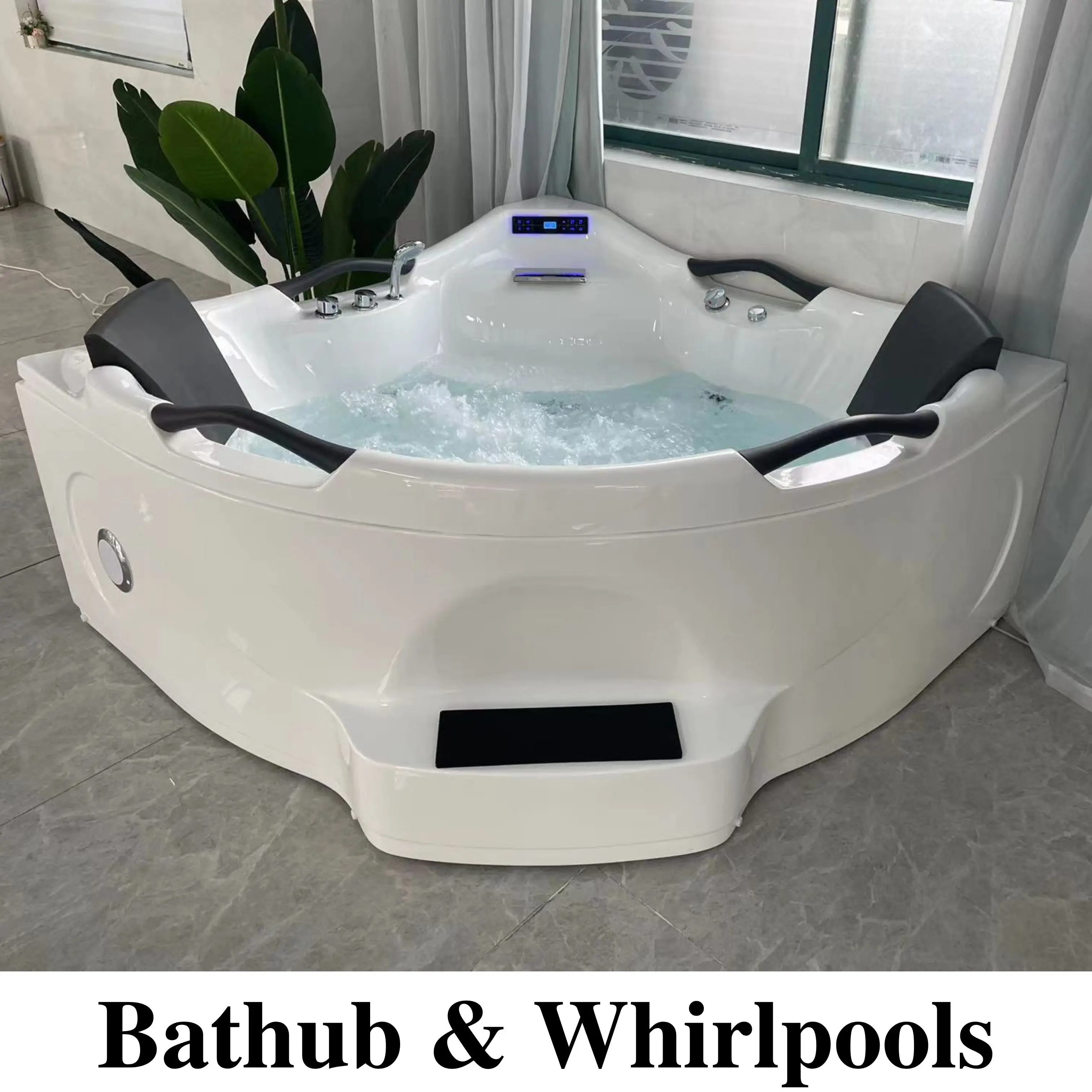 Wholesale Acrylic Massage Bathtub with Handle Deep Jetted whirlpool Bath Hot Tubs Big Spa for Two Person