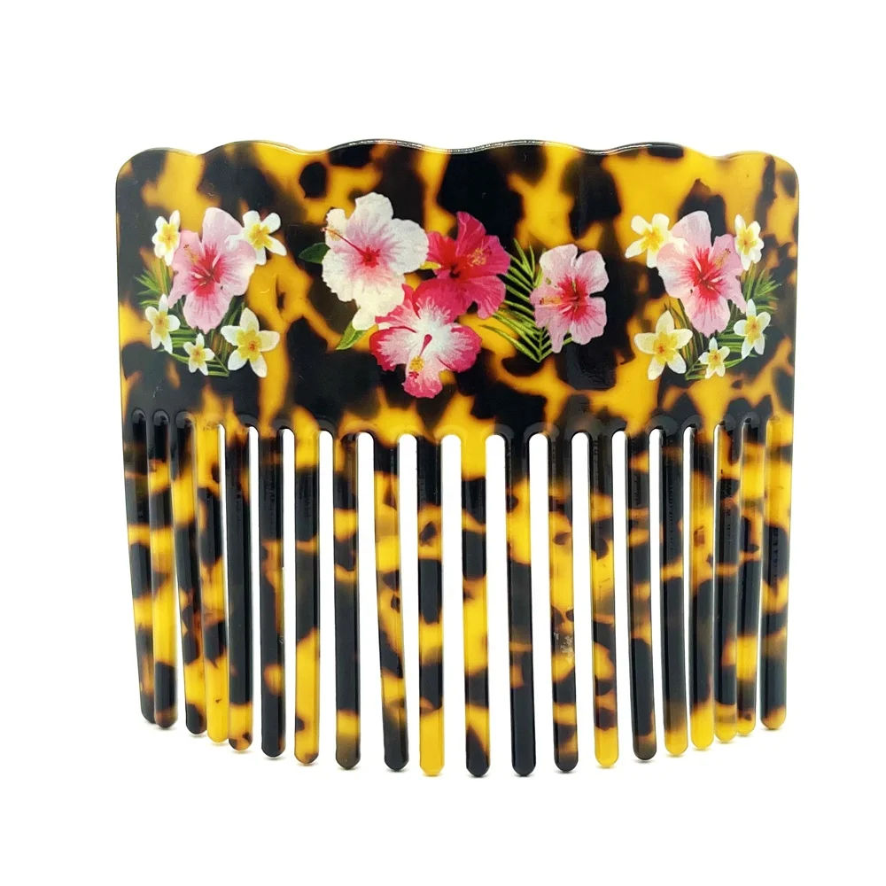 Fashion acrylic hair combs Plumeria frangipani printed combs hair accessory for women girls