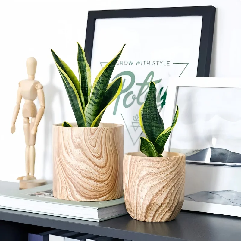 water transfer printing wood texture ceramic Planter Plant Pot