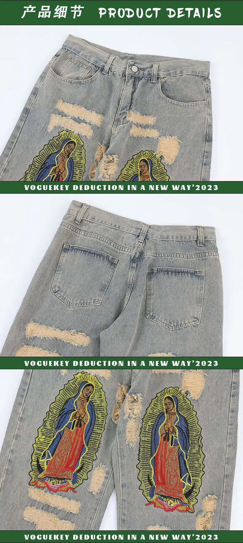 High quality wholesale Customized Embroidery Loose Fit Skinny Jeans Black Denim Pants Plus Size straight baggy  men wide leg