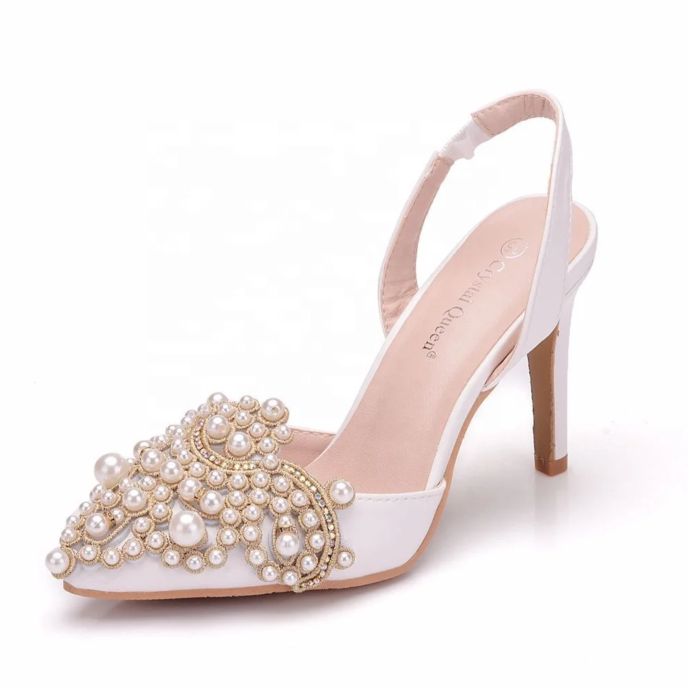 Summer Pearls White High-heeled Bridal Wedding Shoes Large Size banquet Women Sandals
