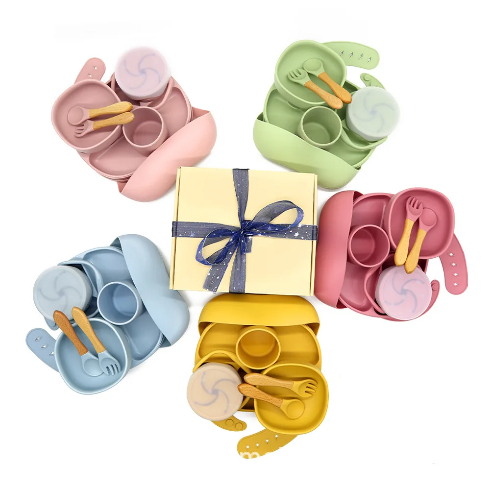 Baby Feeding Bibs Silicone Baby Tableware Set Bisphenol Free Dinner Plate Babi Feed Bowl