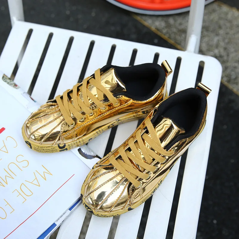 Shiny Patent Leather Sneakers for Couples, Mirror Leather Shoes for Men and Women, Size up to 46