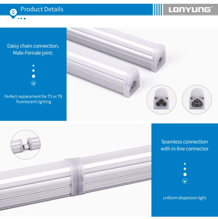 4Ft 8Ft 15W 30W Daytime Running Lights Color Changing T5 Bracket Integrated Led Tube Light