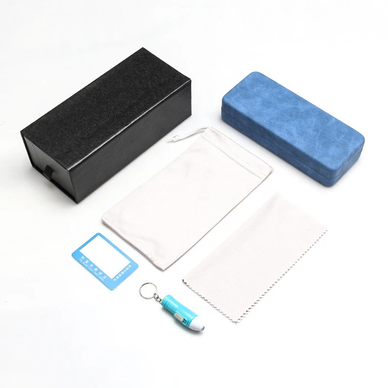 Sunway Eyewear PU Leather Case with Pouch Cloth Blue Light Test Lamp Glasses Case Set Luxury Sunglasses Packaging Box