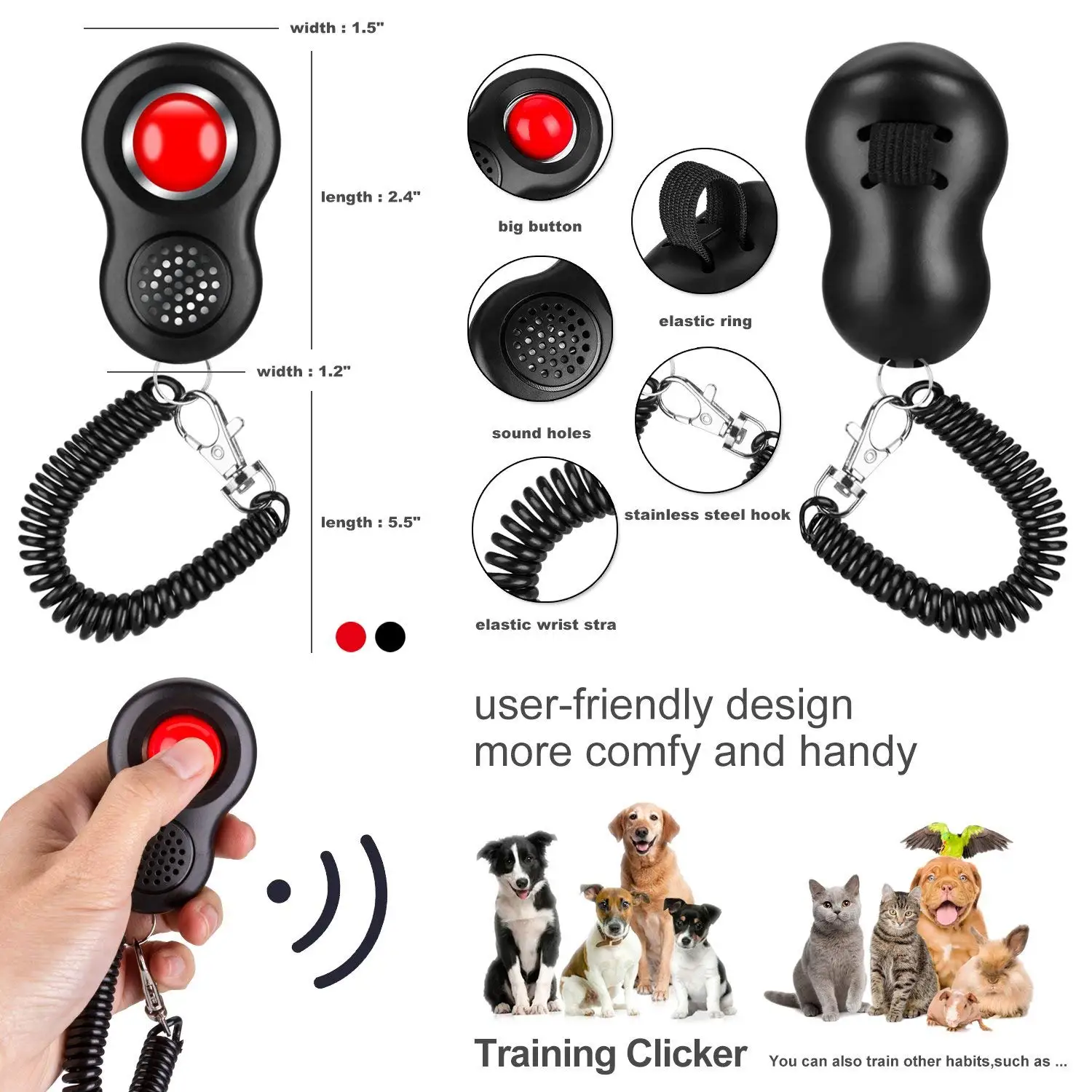 NEW Customized Logo Color Dog Training Clicker With Wristband
