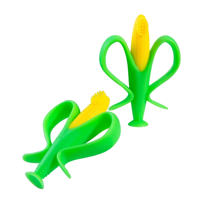 Food Grade Non Slip Silicon Corn Cartoon Design Baby Toy Training Toothbrush Teether