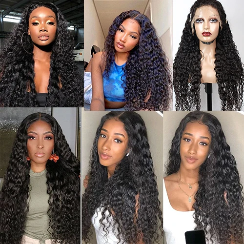 Wholesale 40inch Human Hair Full Lace Curly Wig Brazilian Transparent Lace raw indian water wave deep curly 40 inch curly wig