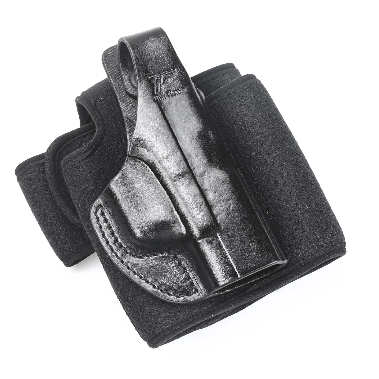 Gunflower nylon ankle with leather OWB holster combo concealed carry thumb release leather holster