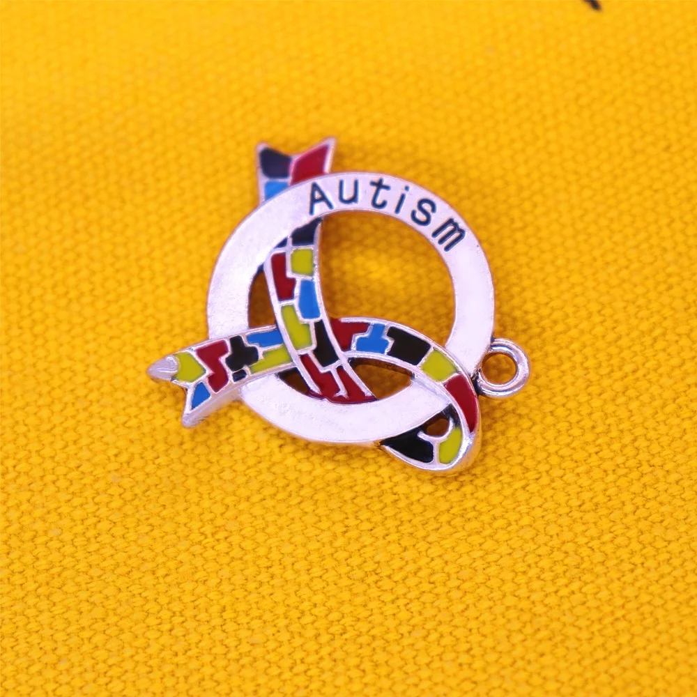 Custom Design Metal Colorful Enamel Jigsaw Autism Puzzle Piece Ribbon Charm Cancer Awareness Pendants Faith Hope Jewelry