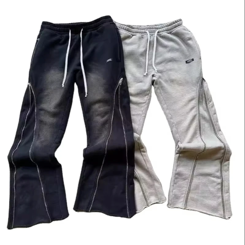 Retro Sports Pants Zipper High Street Streetwear Fashion Loose Straight Casual Hip Hop Pant custom design For Men Trousers