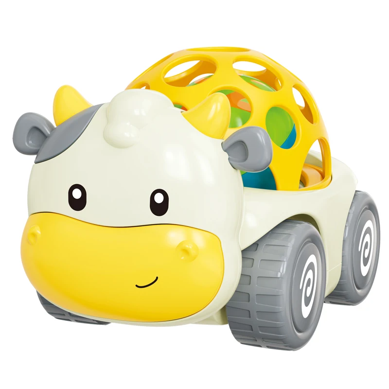 FiveStar Unisex Sensory Play Baby Tumble Pull Back Car Toy Soft Rubber Rattle Teether for Kids 5-7 Years Made of Plastic