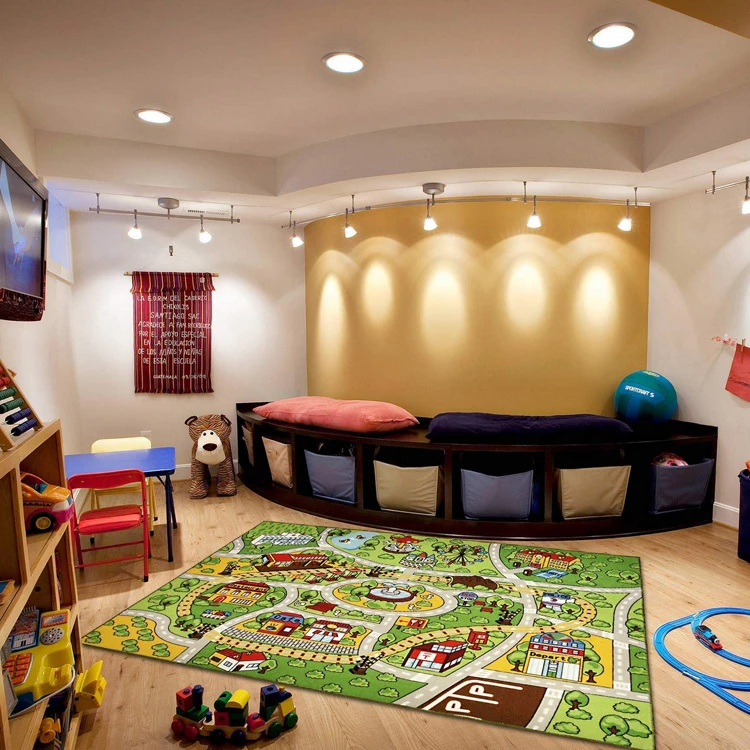 Fun Time Retro City Traffic Car Road Map Play Rug Carpet Soft Kids Children Play Mat