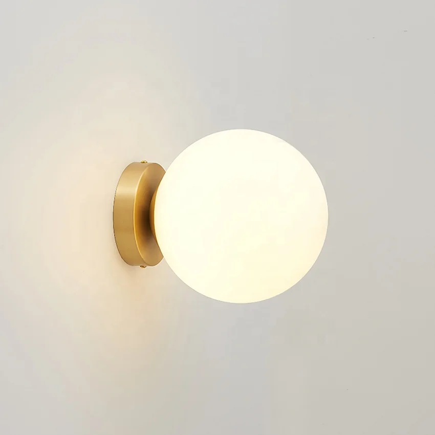 Online Decoration Antique brass mirror luxury Glass Ball Indoor Mirror Wall Lamp Brass