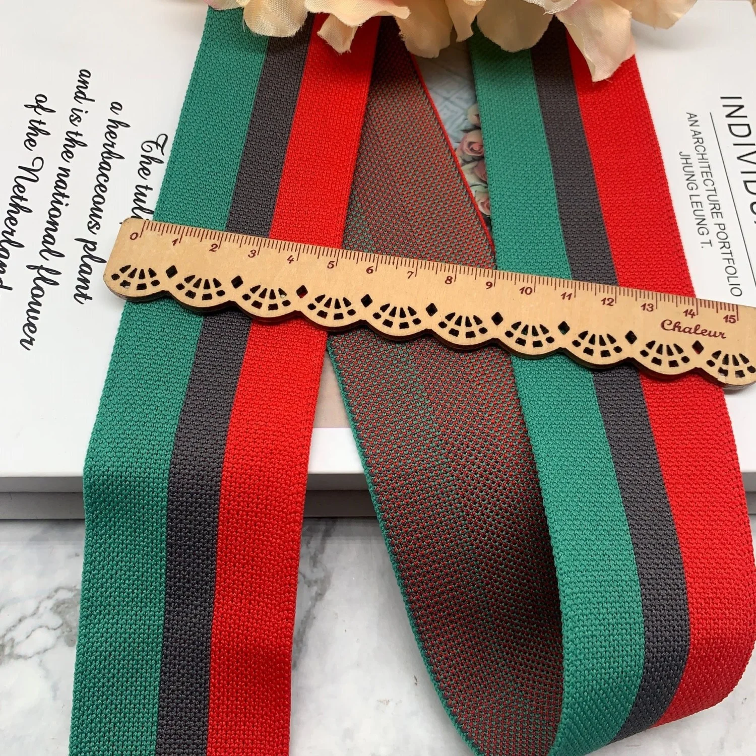 Comfortable 100% Polyester Jacquard Custom 4cm Striped Elastic Webbing