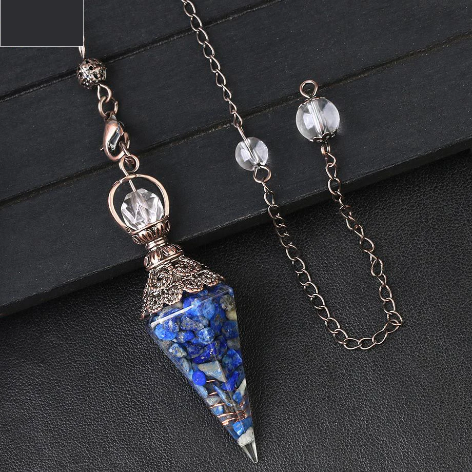 Natural Crystal Pendulums Pendant Resin Spring Hexagon Cone Pendant Bronze Natural Gravel Pendant