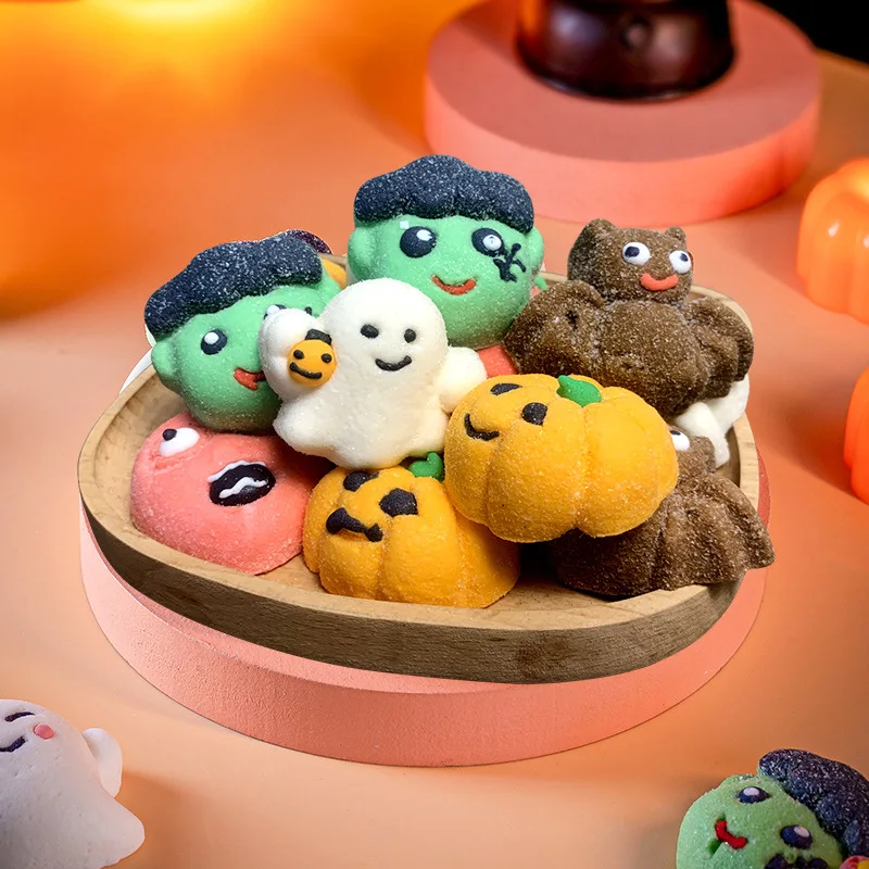 Bulk Bag Package Marshmallow Halloween Pumpkin Ghost Bat Green Ghost Imp Shape Soft Sweets Gummy Candy